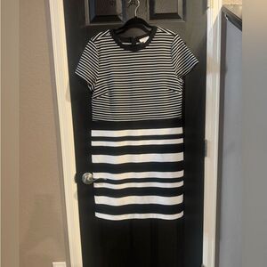 Ann Taylor LOFT Womens Preppy Black White Striped Midi Dress Size 16‎ Office